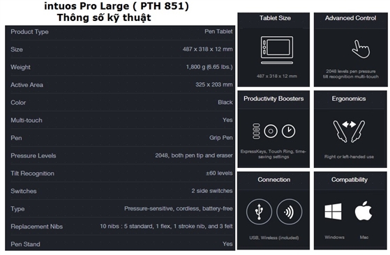 Bảng Vẽ intuos Pro Large +bộ Wireless (PTH 851)